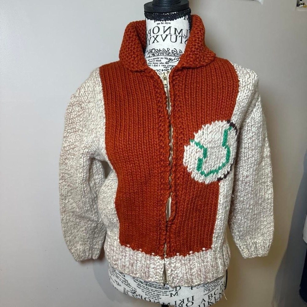 Vintage Mary Maxim Cowichan Baseball Wool Hand Knit Youth Sweater Excellent